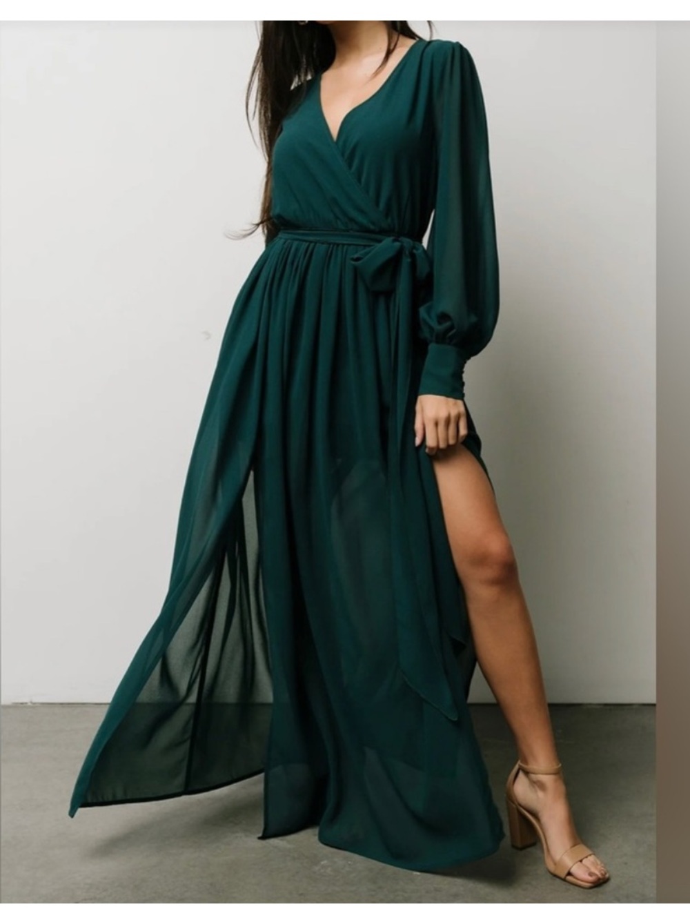 Baltic Born Celine Green Wrap Maxi Dress with Bishop Sleeves